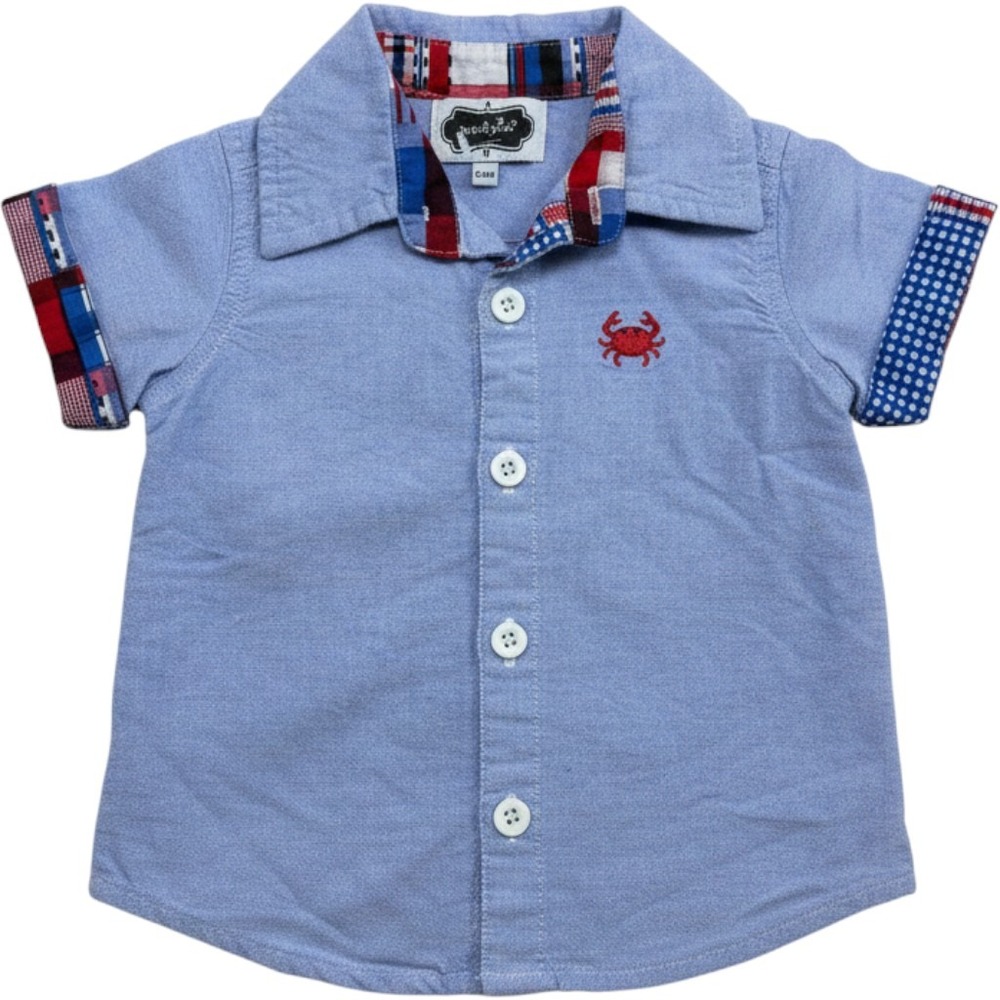 Mud Pie Baby Boys Blue Crab Embroidered Button Down Shirt 9-12 Months